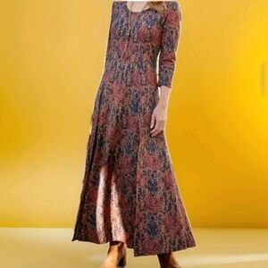 Soft Surroundings Alcott Maxi Dress Multi Floral Slit Cottagecore Petite Med EUC
